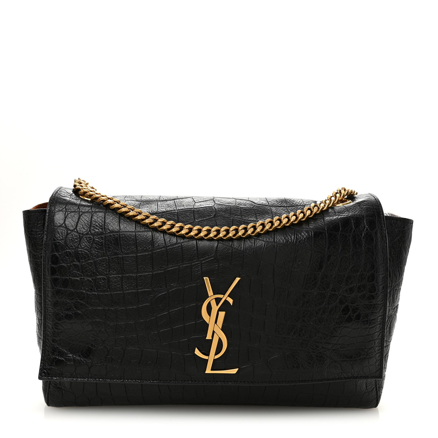 Calfskin Crocodile Embossed Suede Medium Reversible Monogram Kate Satchel Military Taupe