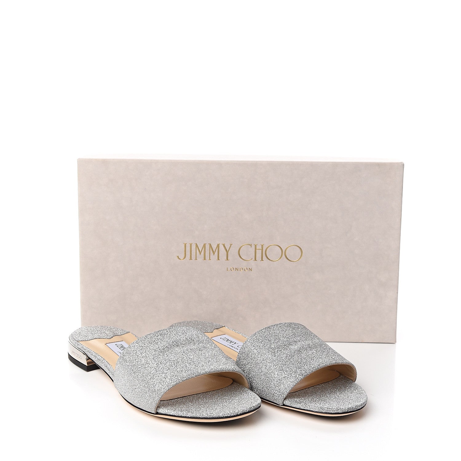 Jimmy Choo Glitter Joni Flat Slide Sandals 38.5 Silver 8 of 8