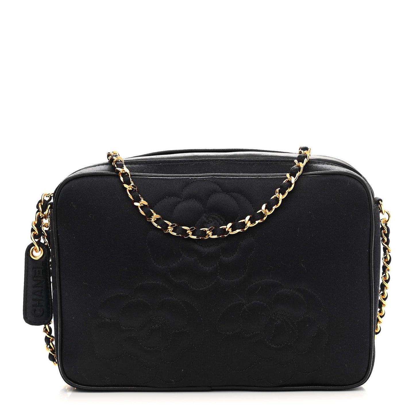 Satin Quilted Camellia Camera Case Black