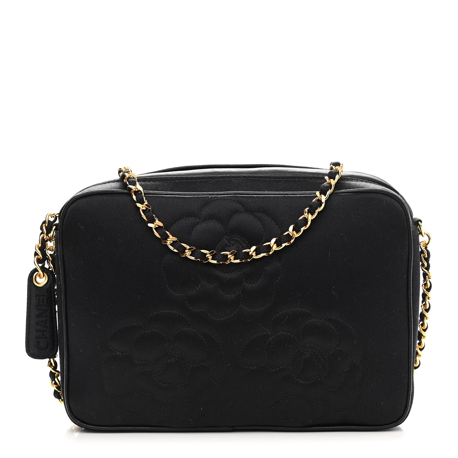 Chanel Satin Quilted Camellia Camera Case Black 1 of 12