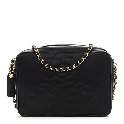 Chanel Satin Quilted Camellia Camera Case Black 1 of 12