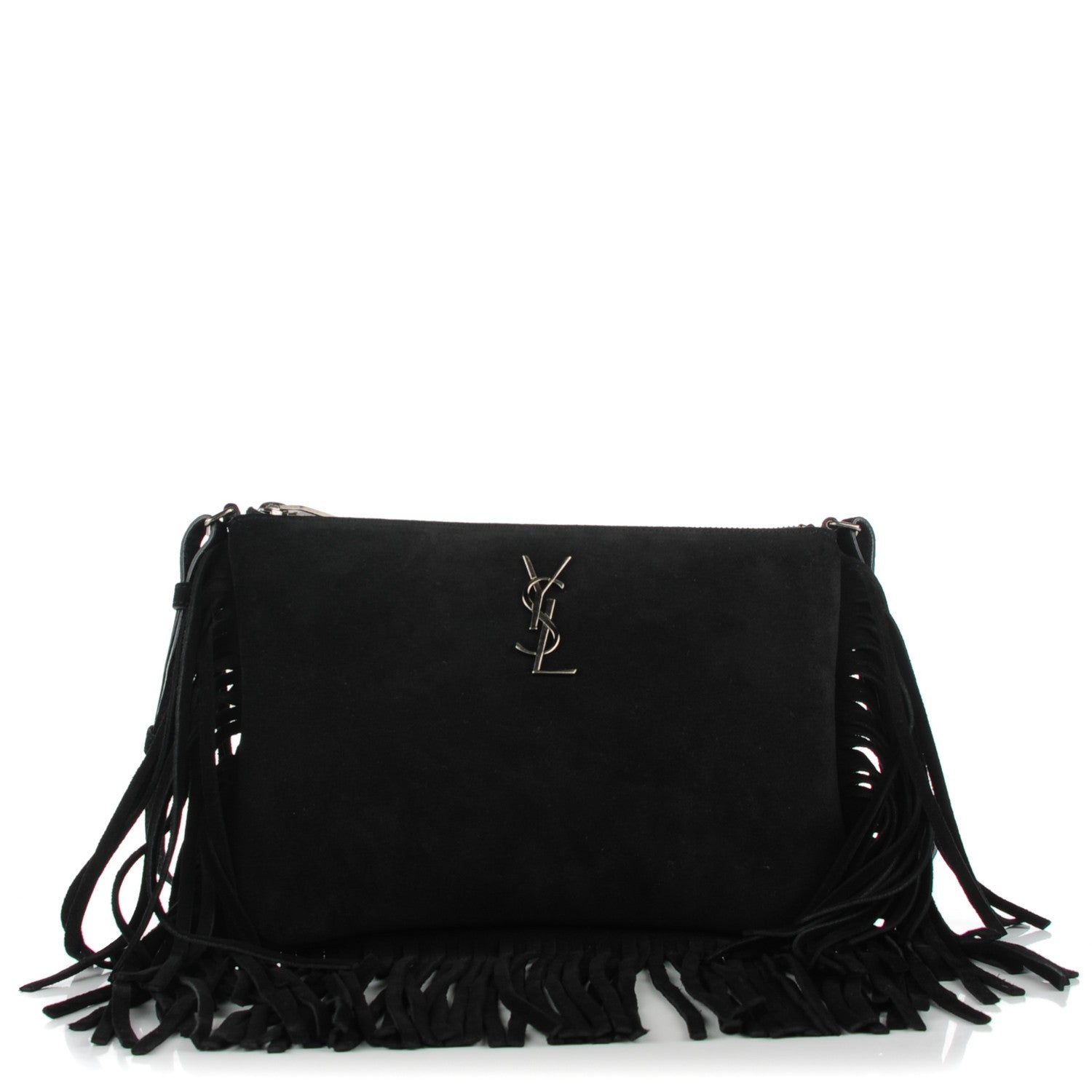 Saint Laurent Suede Calfskin Small Fringe Crossbody Bag Black 1 of 7