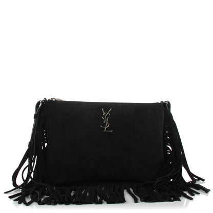 Saint Laurent Suede Calfskin Small Fringe Crossbody Bag Black 1 of 7