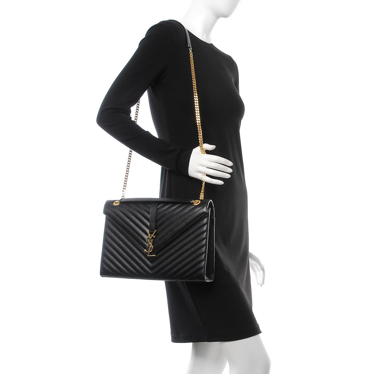 Saint Laurent Grain De Poudre Matelasse Chevron Large Monogram Satchel Black 2 of 8