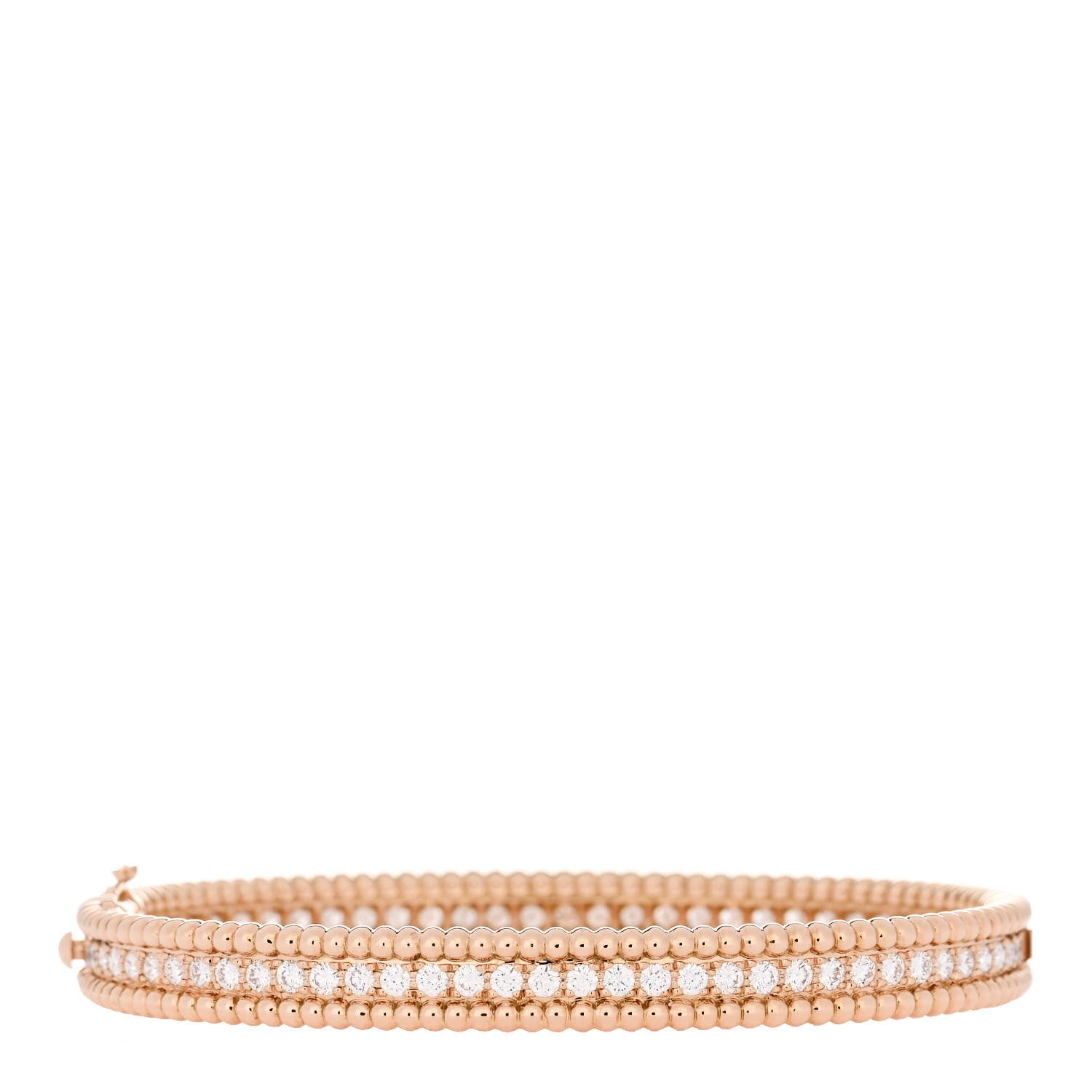Van Cleef & Arpels 18K Rose Gold Diamond Perlee 1-Row Bangle Bracelet XS 1 of 4