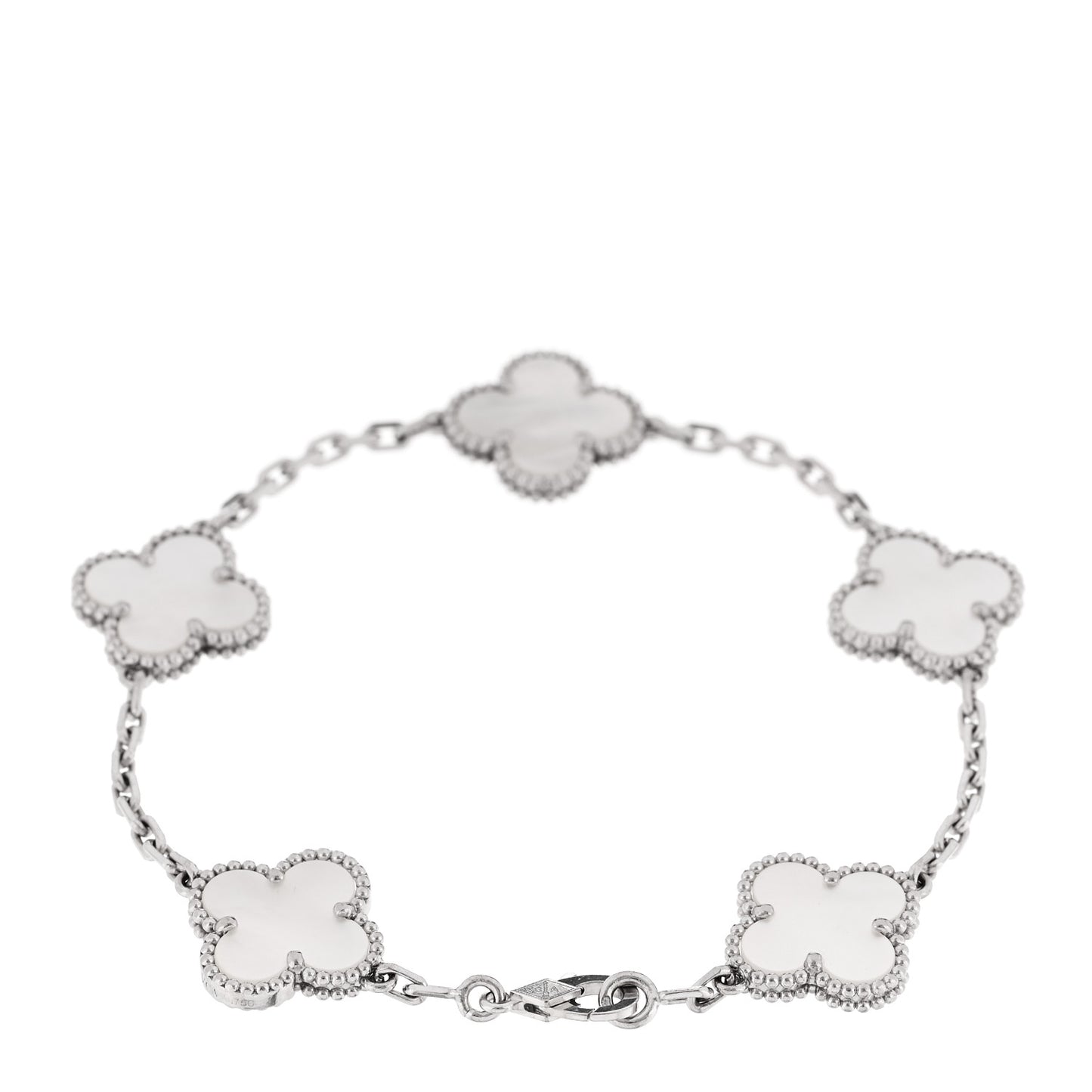 18K White Gold Mother of Pearl 5 Motifs Vintage Alhambra Bracelet