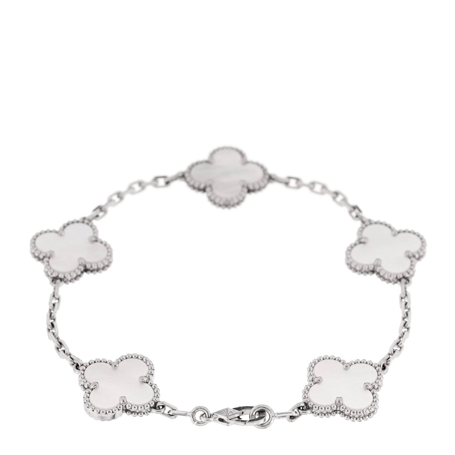 Van Cleef & Arpels 18K White Gold Mother of Pearl 5 Motifs Vintage Alhambra Bracelet 2 of 5