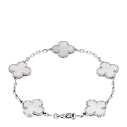 Van Cleef & Arpels 18K White Gold Mother of Pearl 5 Motifs Vintage Alhambra Bracelet 2 of 5
