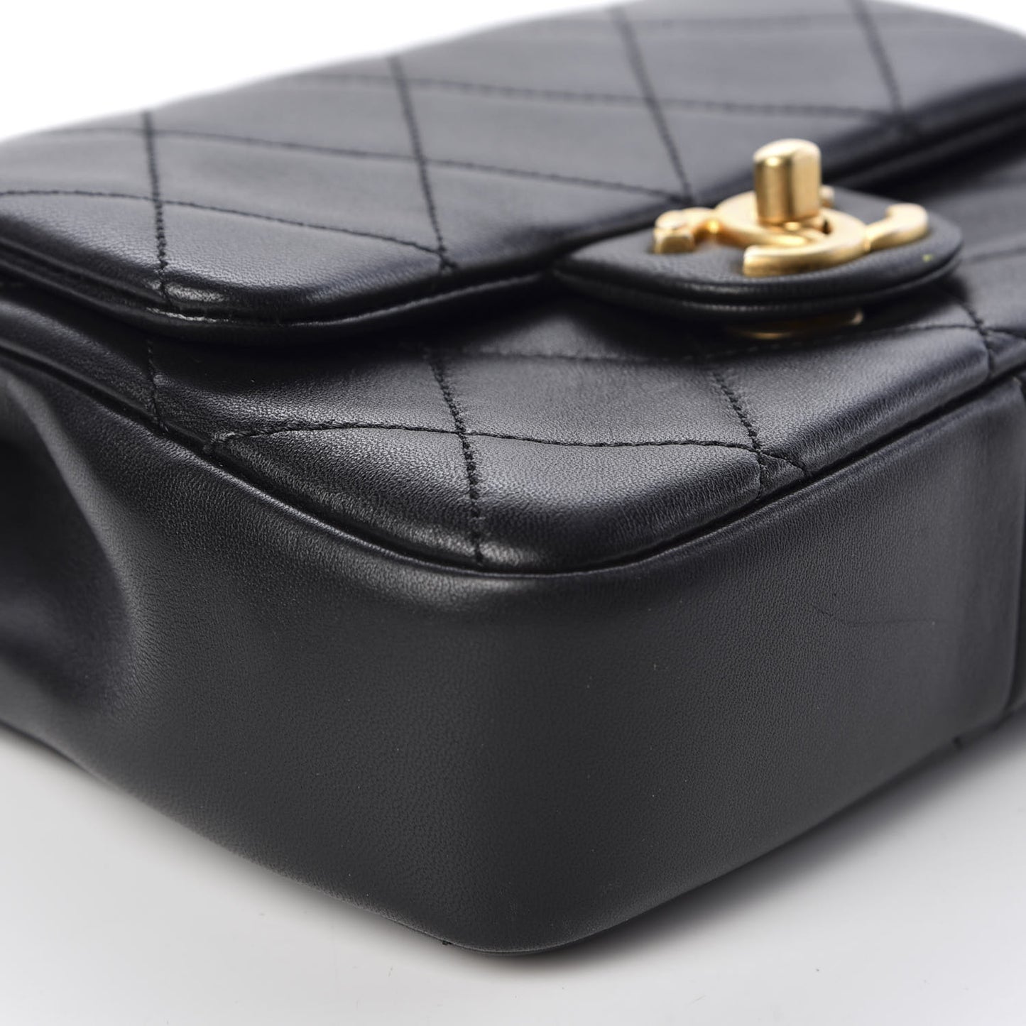 Lambskin Quilted Small Circular Handle Bag Black