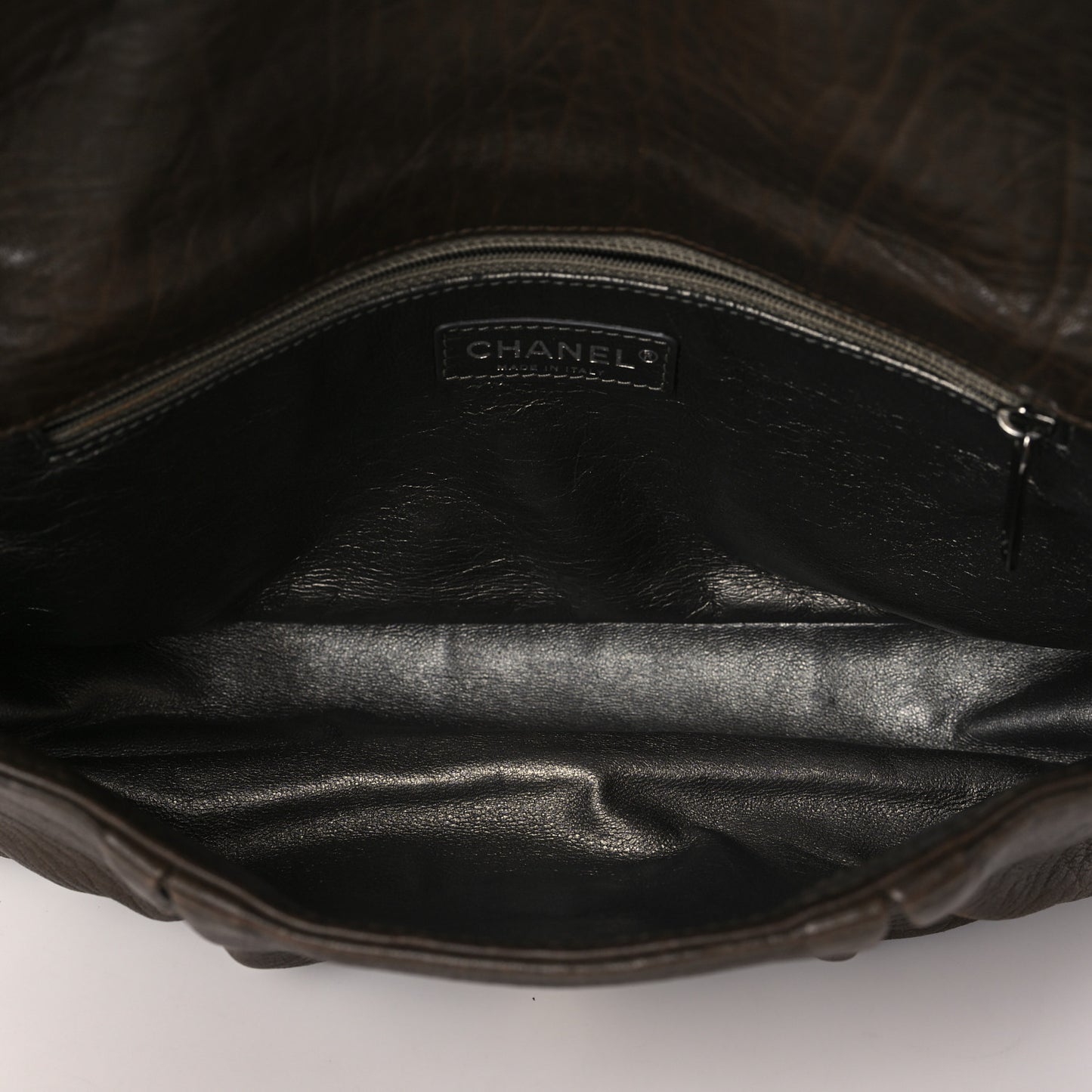 Distressed Lambskin Lady Braid Flap Brown
