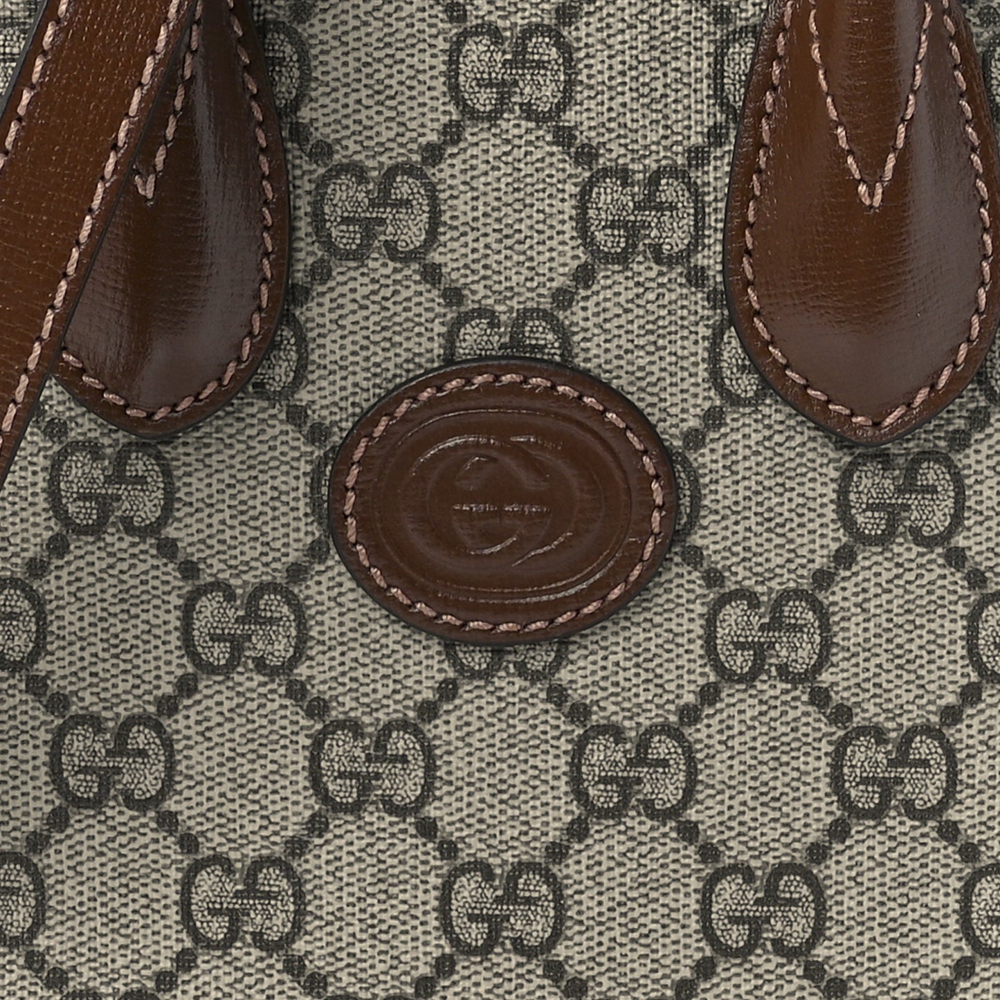 GG Supreme Monogram Azalea Calfskin Mini Retro Interlocking G Tote Bag Beige Ebony Brown Sugar