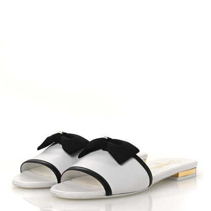 Chanel Lambskin Grosgrain CC Bow Mules 38.5 White Black 4 of 11