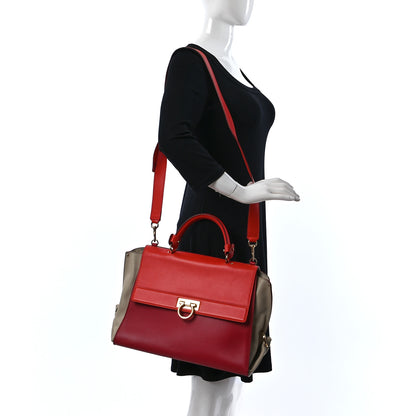 Salvatore Ferragamo Calfskin Medium Sofia Satchel Red Beige 2 of 8