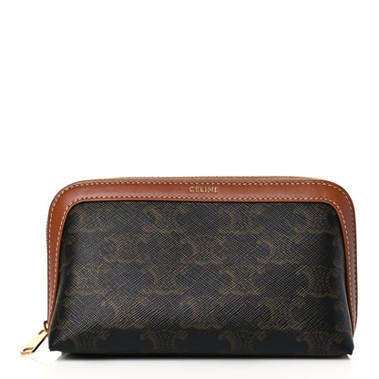 Celine Triomphe Canvas Calfskin Small Cosmetic Pouch Tan 1 of 11