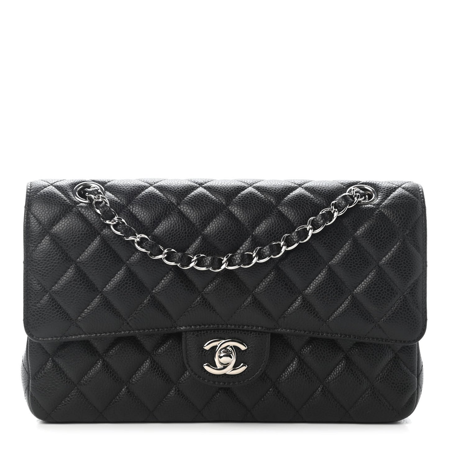 Caviar Quilted Medium Double Flap Black