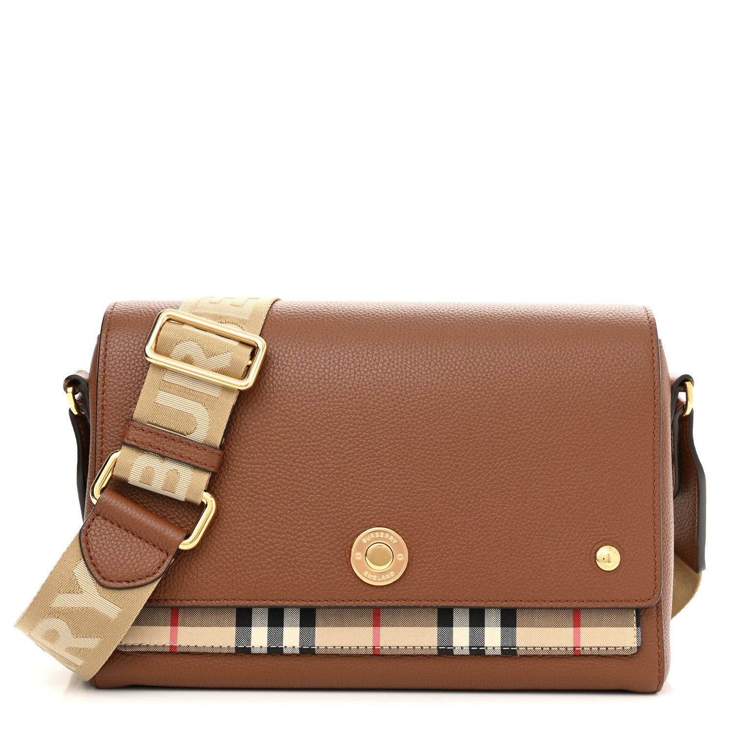 Burberry Calfskin Vintage Check Note Crossbody Bag Malt Brown 1 of 11