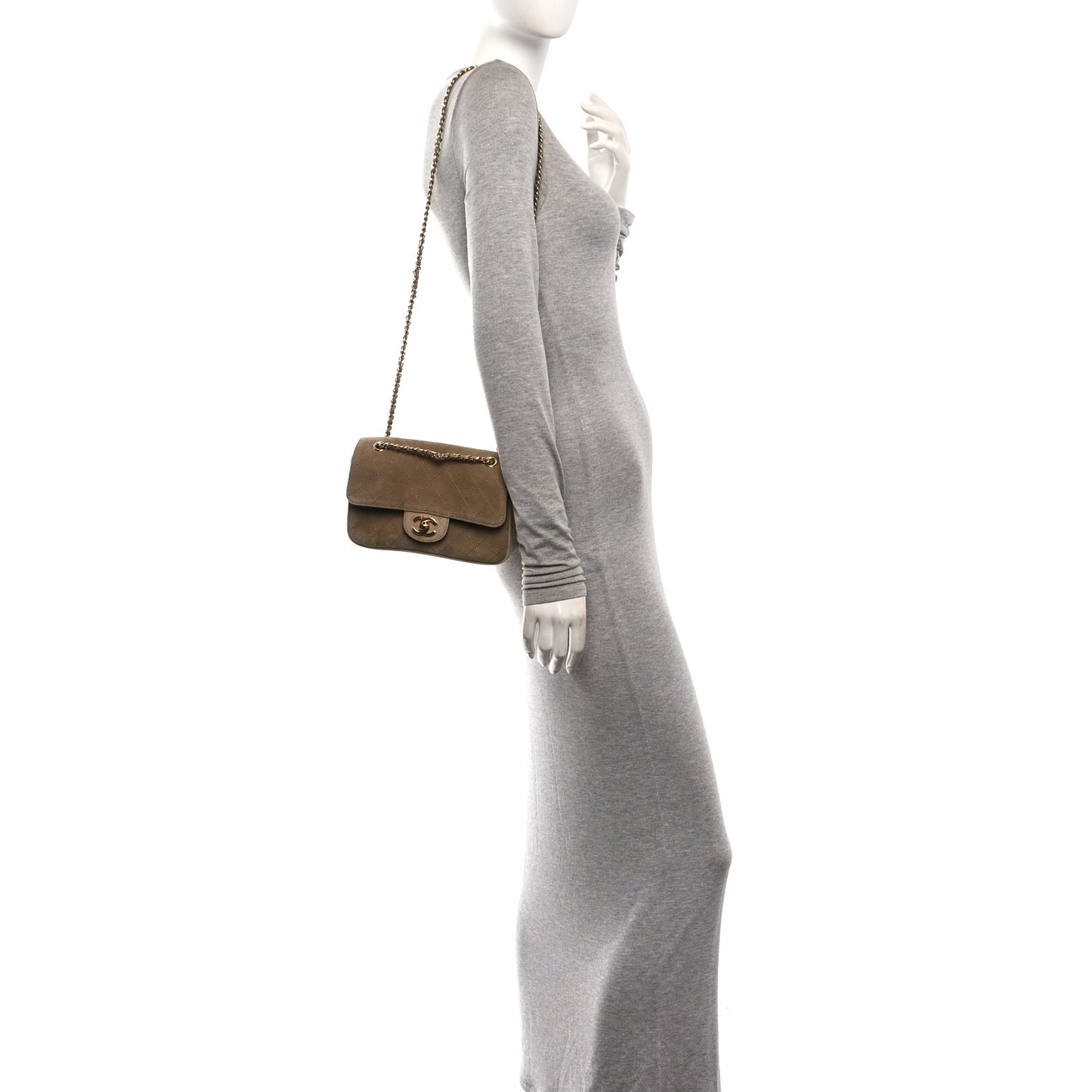 Suede Calfskin Mini Souplissimo Flap  Dark Beige