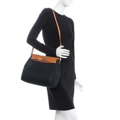 Hermes Toile Vache Calfskin Herbag 30 PM Black Natural 2 of 14