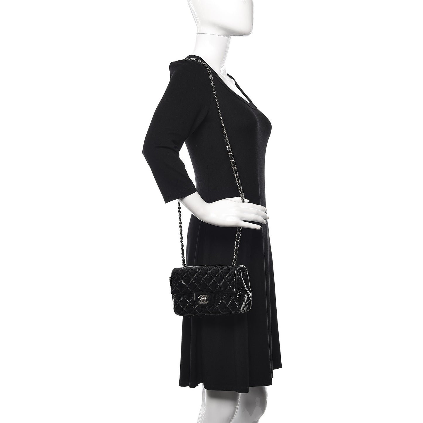 Patent Calfskin Quilted Mini Rectangular Flap Black