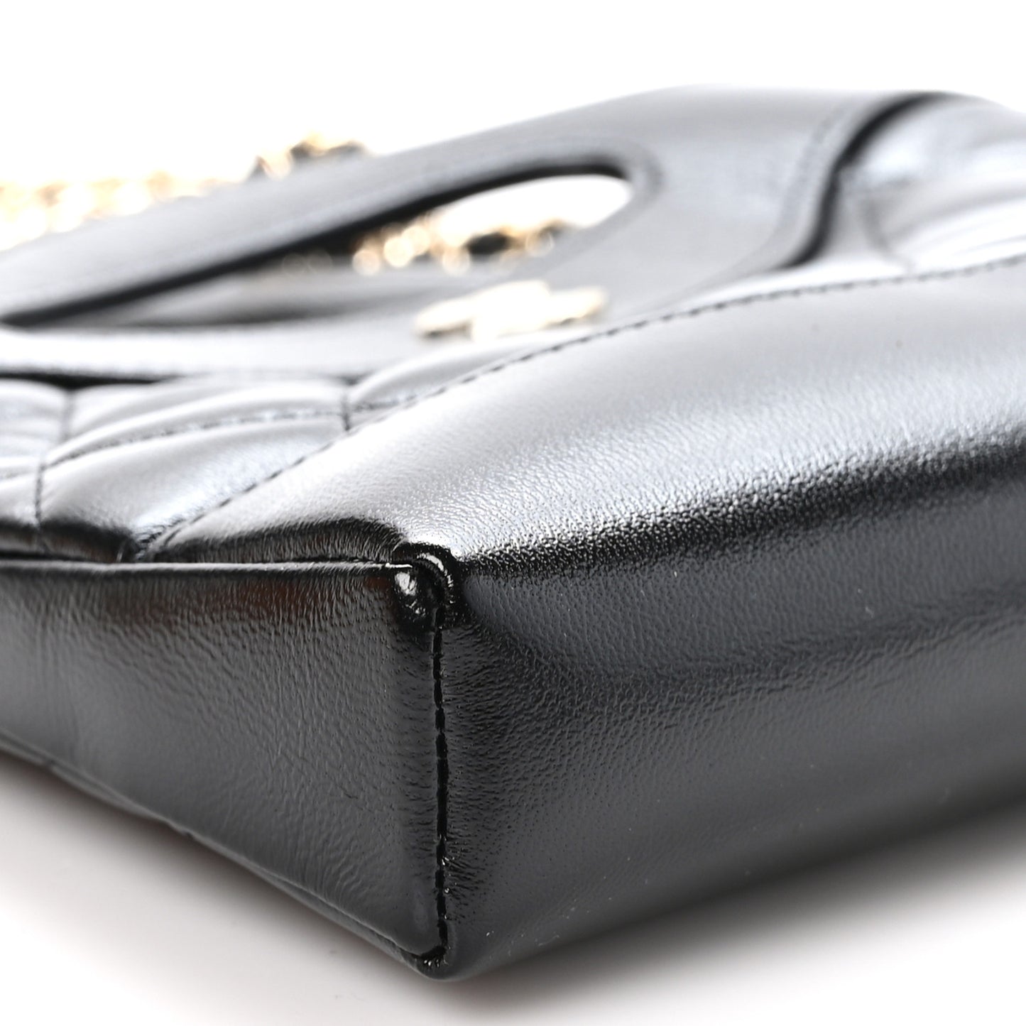 Shiny Crumpled Calfskin Quilted Nano 31 Shopping Bag Black