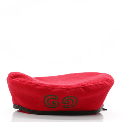 Gucci Felt Embroidered GG Patch Beret Hat Red 3 of 6
