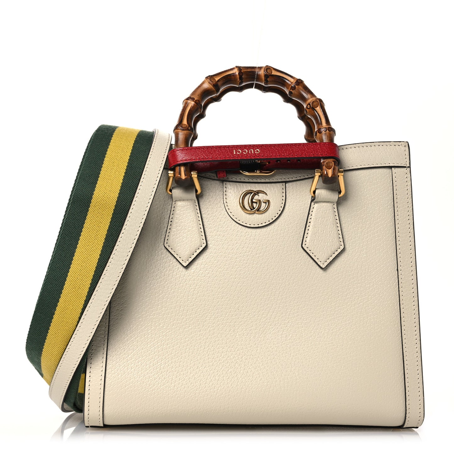 Textured Dollar Calfskin Web Small Diana Tote Bag Mystic White