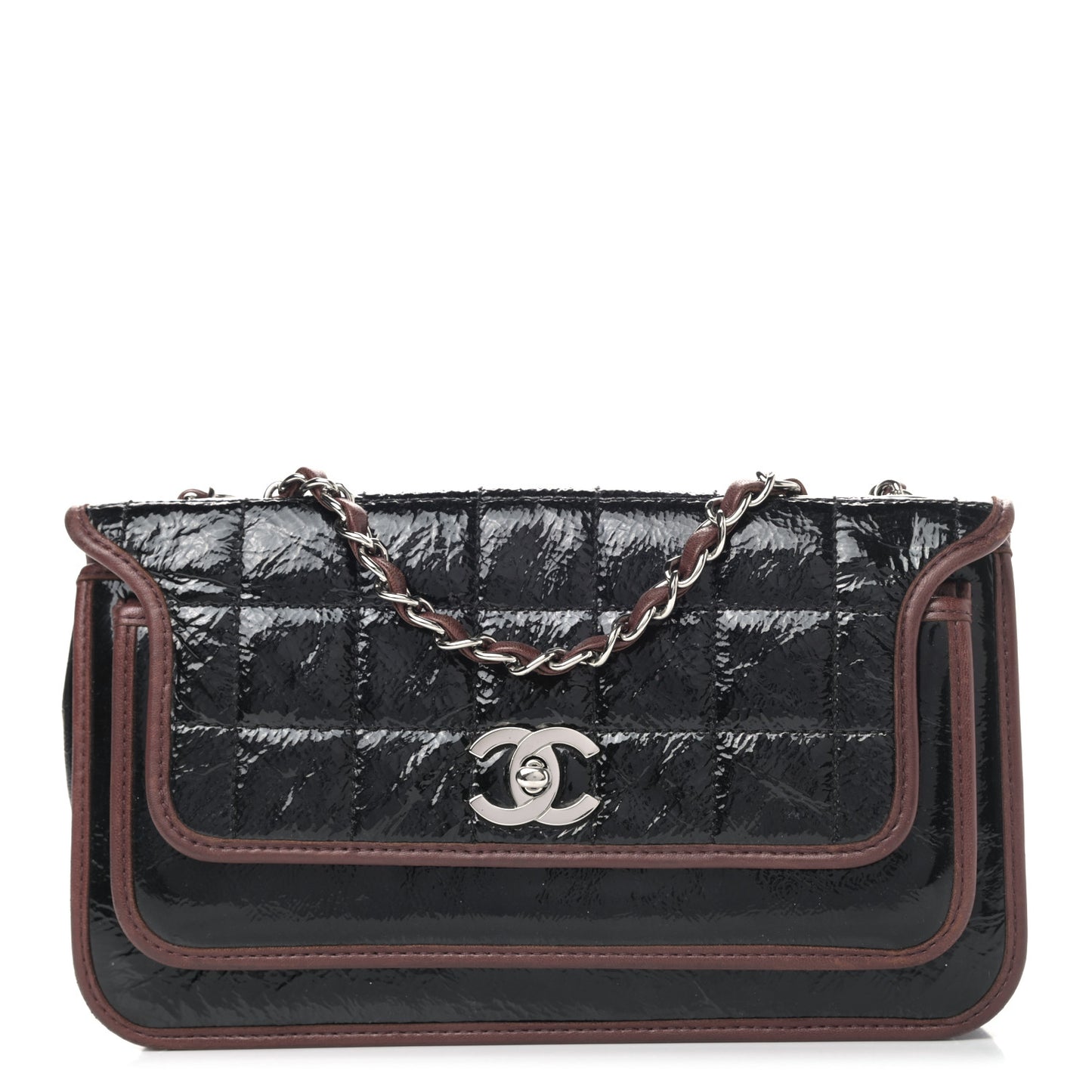 Patent Lambskin Medium Chocolate Bar Flap Black Bordeaux