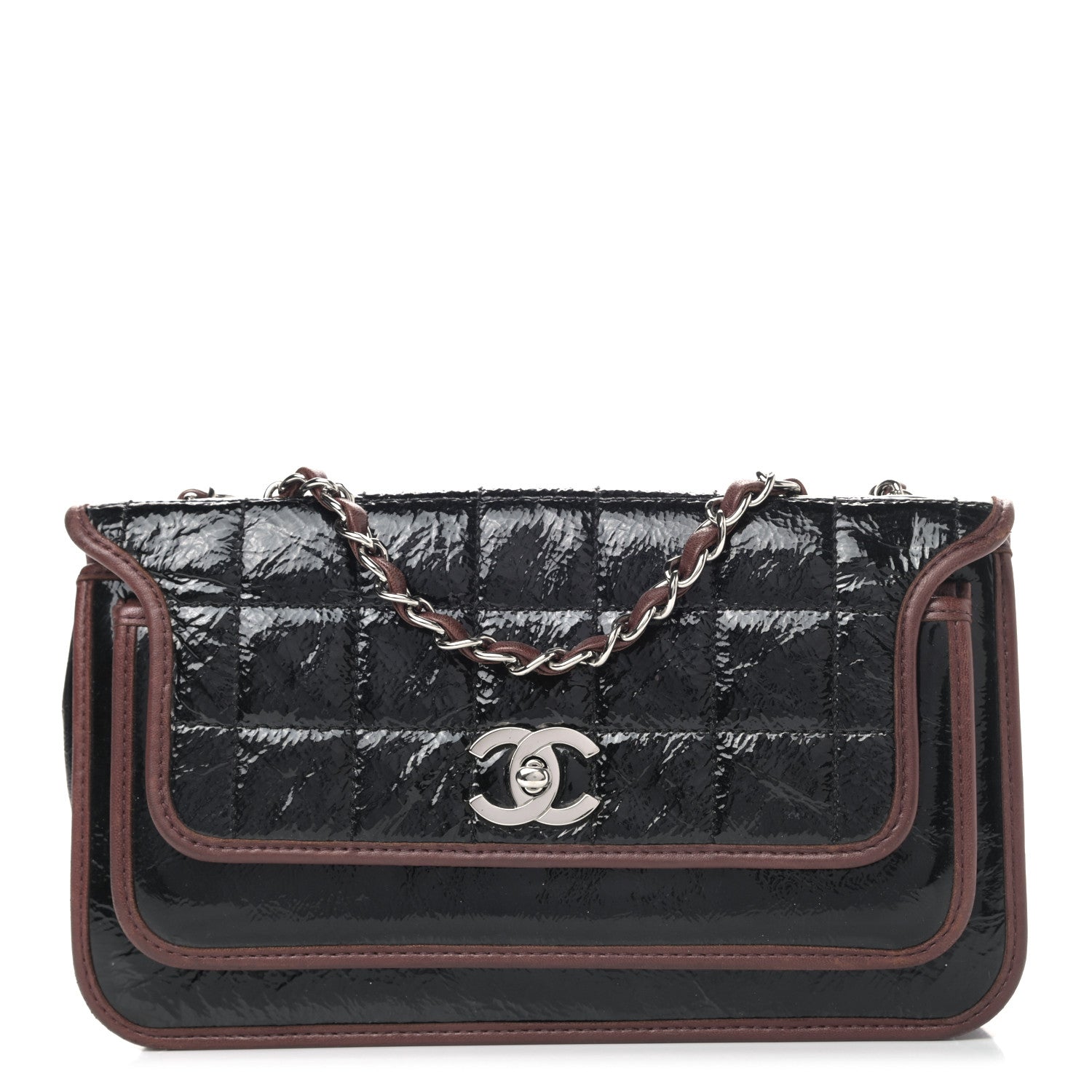 Chanel Patent Lambskin Medium Chocolate Bar Flap Black Bordeaux 1 of 11