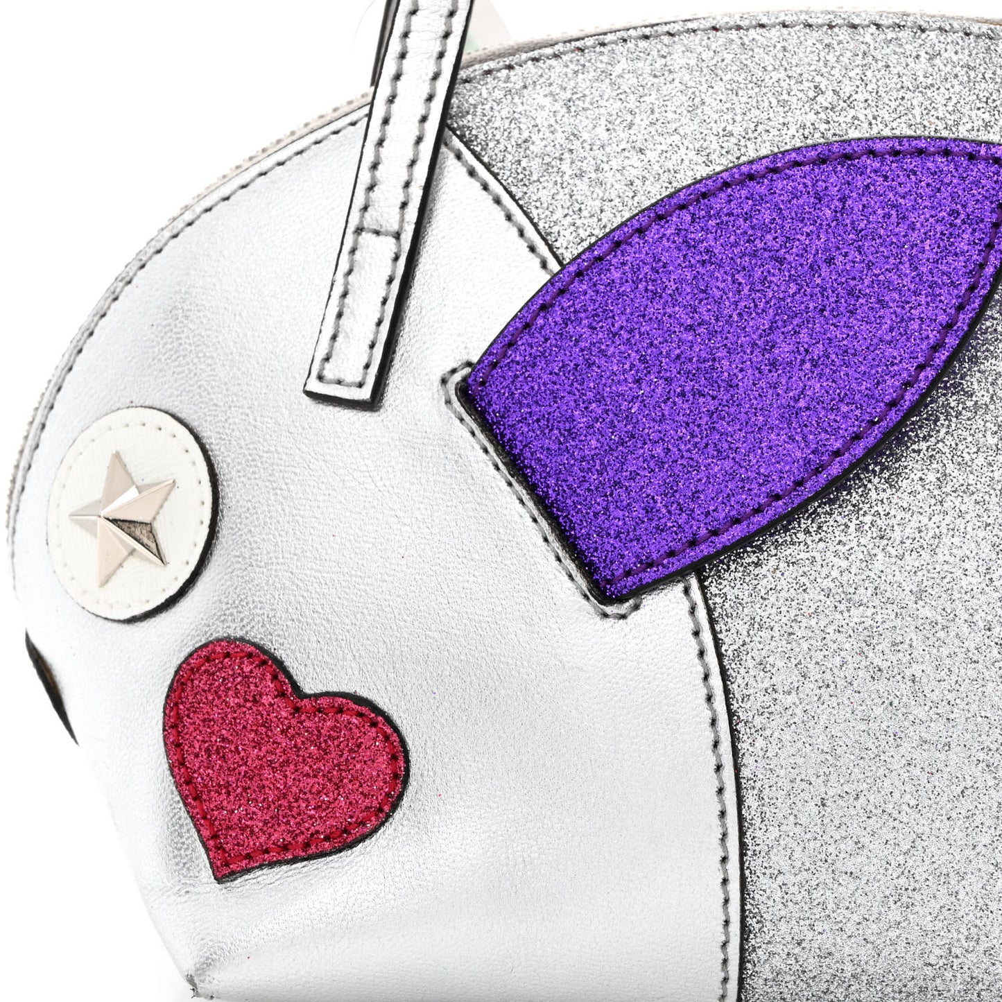 Metallic Calfskin Glitter Childrens Rabbit Top Handle Bag Silver