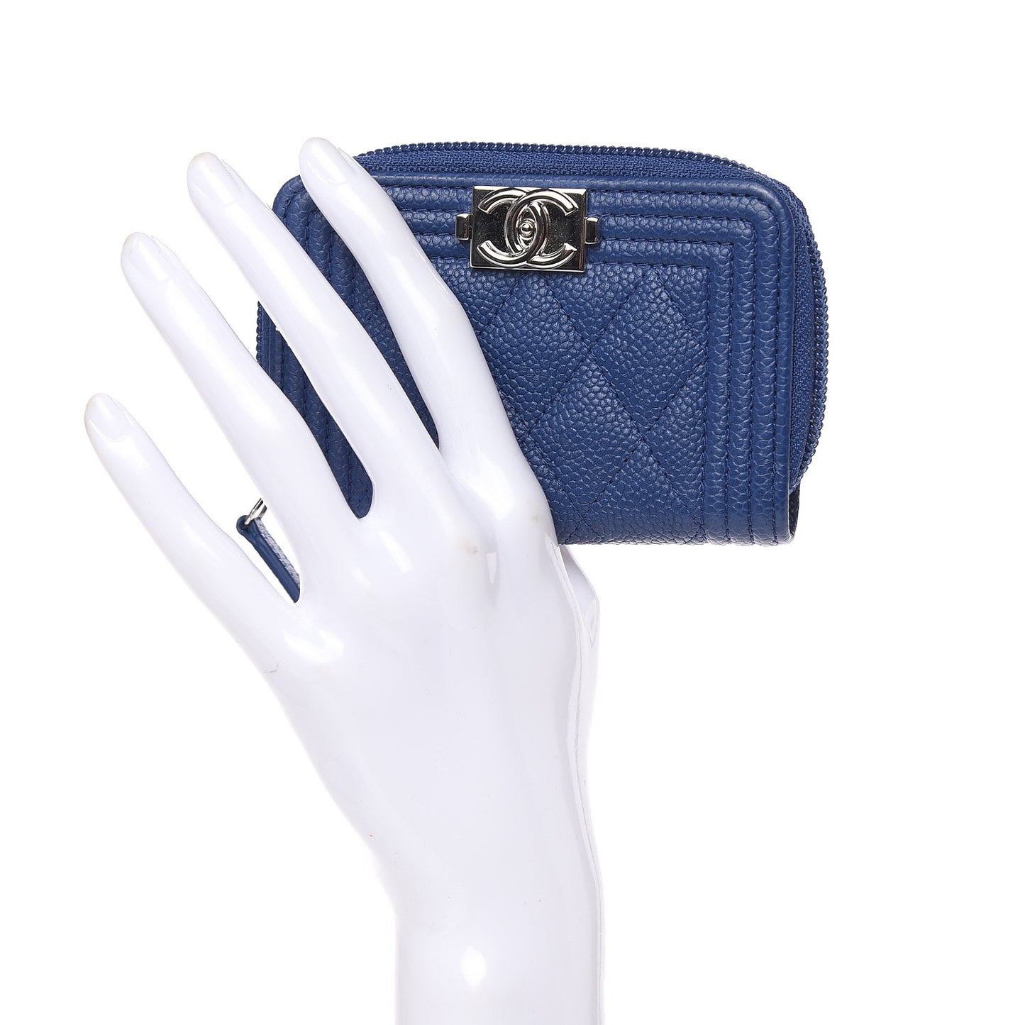 Caviar Quilted Boy Zip Around Coin Purse Wallet Dark Blue