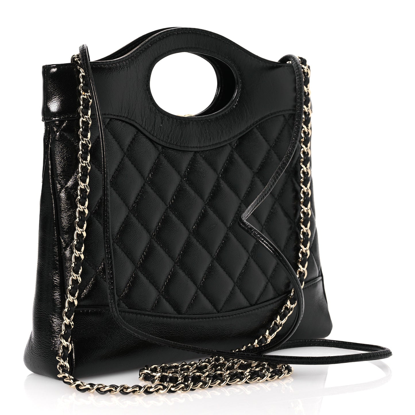 Shiny Quilted Mini 31 Shopping Bag Black