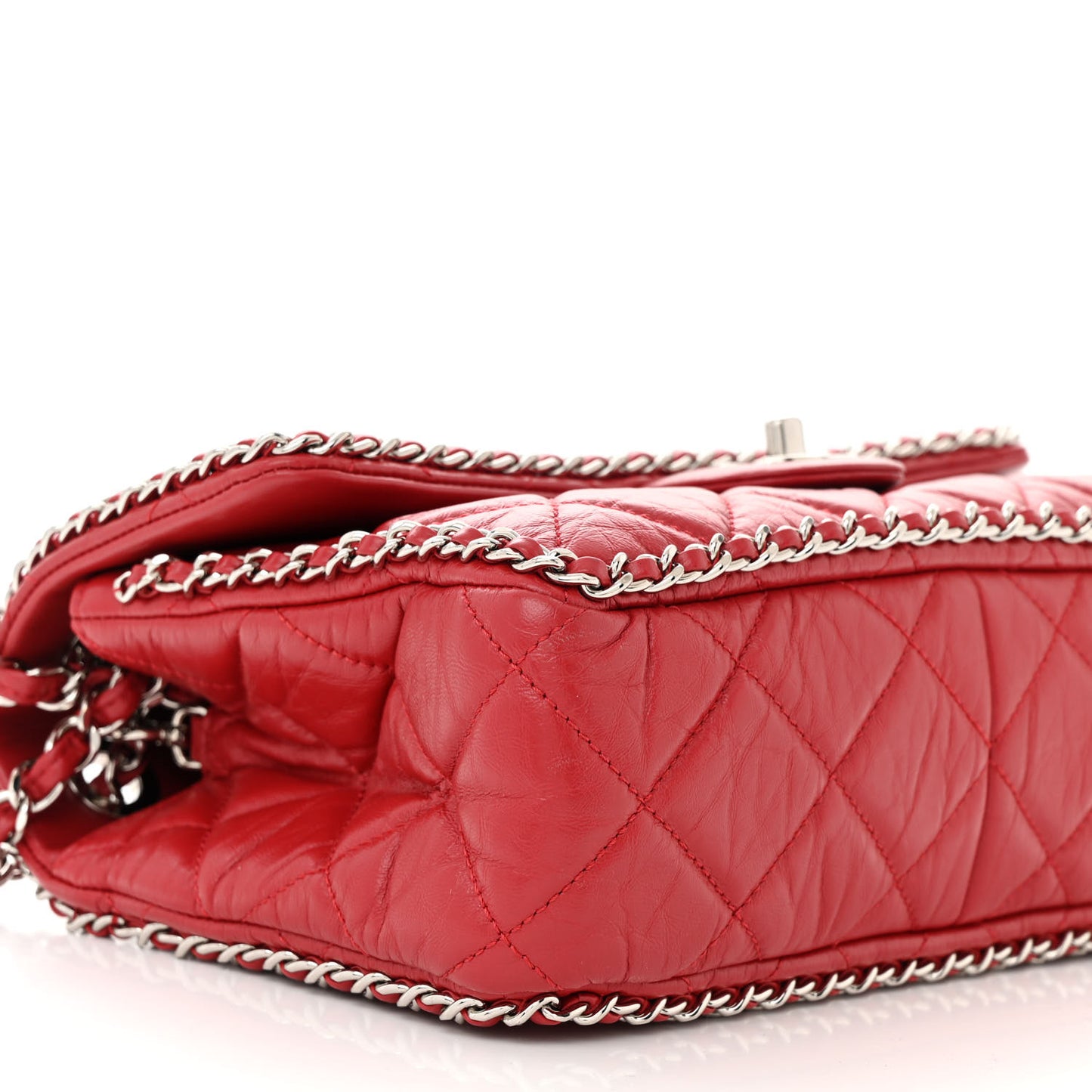 Crumpled Calfskin Medium Chain All Over Flap Red