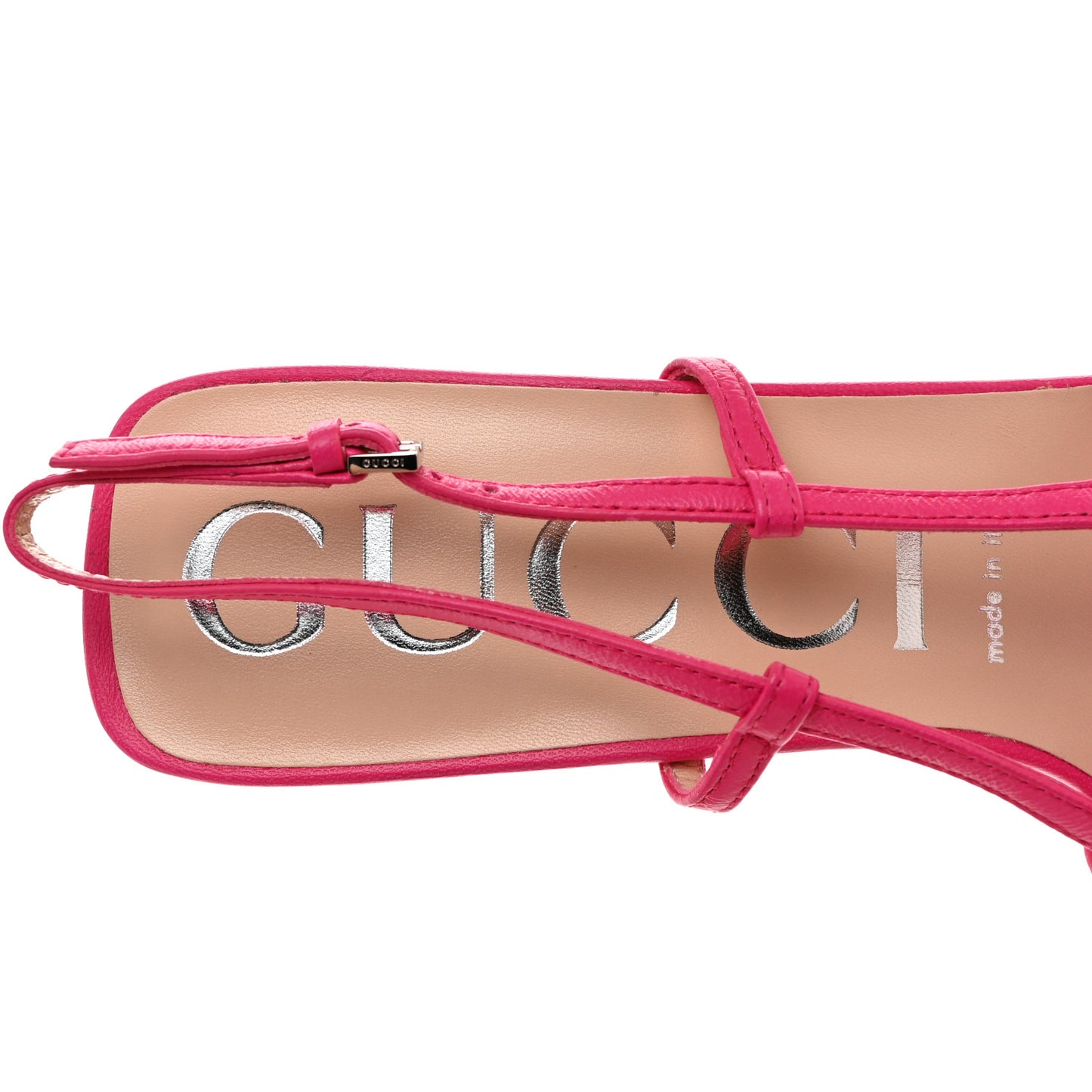 Tela Retino Nappa Charlotte Crystal GG Monogram Square G 75mm Slingback Pumps 39 Bright Bouganville Fairy Fucsia