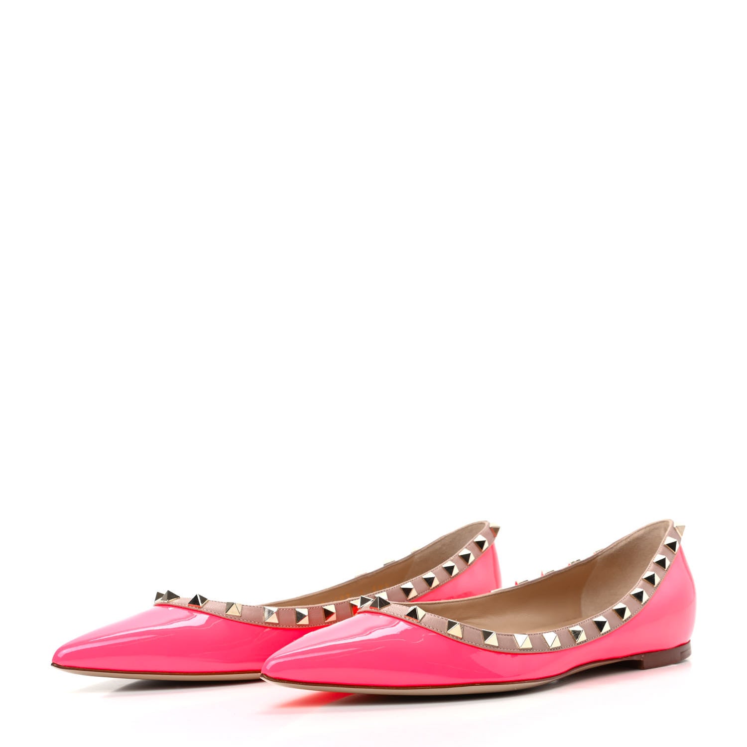 Valentino Garavani Patent Nappa Rockstud Ballerina Flats 39.5 Fuxia Fluo Poudre 3 of 8