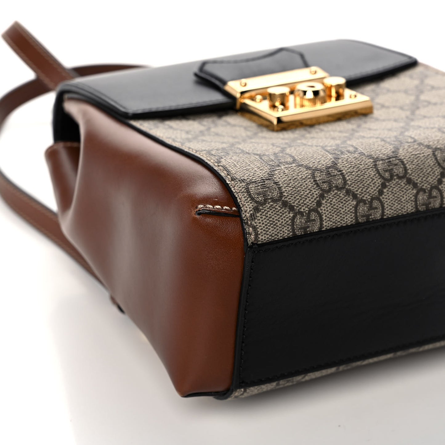 GG Supreme Monogram Calfskin Padlock Backpack Beige Cuir Black