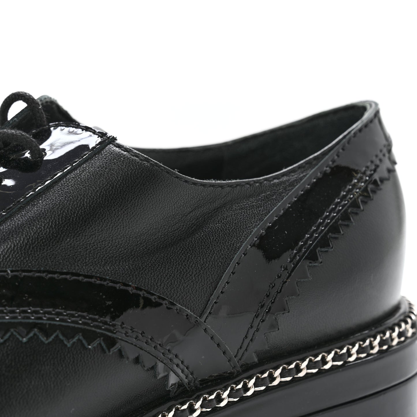 Lambskin Patent Calfskin CC Brogue Lace Up Oxfords 37 Black