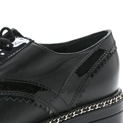 Chanel Lambskin Patent Calfskin CC Brogue Lace Up Oxfords 37 Black 11 of 11