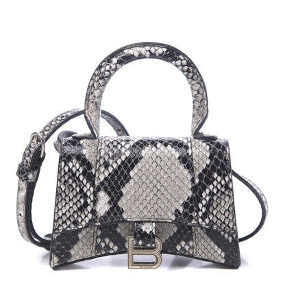 Balenciaga Shiny Calfskin Python Effect Hourglass Top Handle Bag Mini Black White 1 of 10