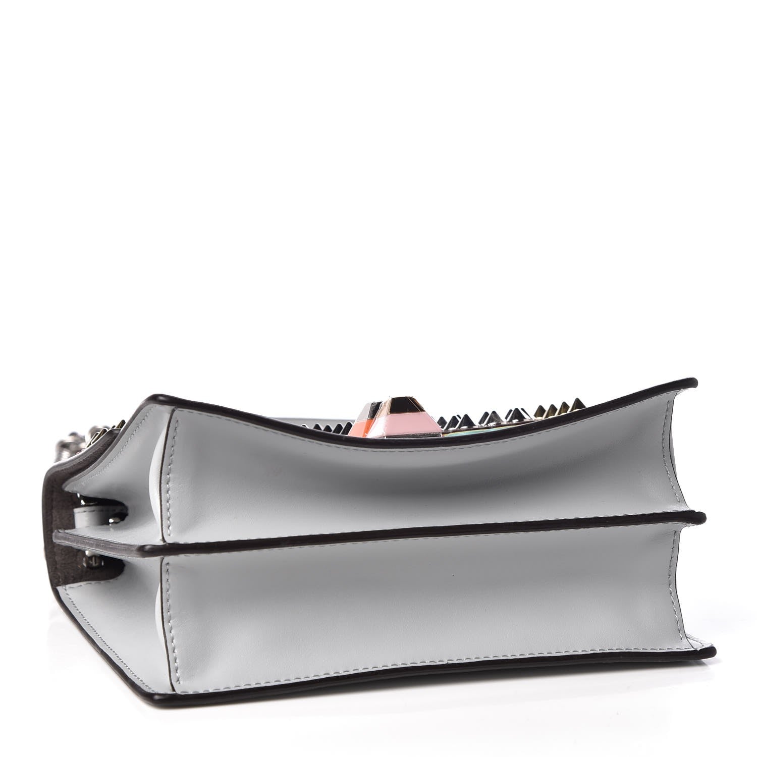 Fendi Vitello Liberty Fun Fair Metal Studded Small Kan I Shoulder Bag Grigio Perla Multicolor 4 of 8