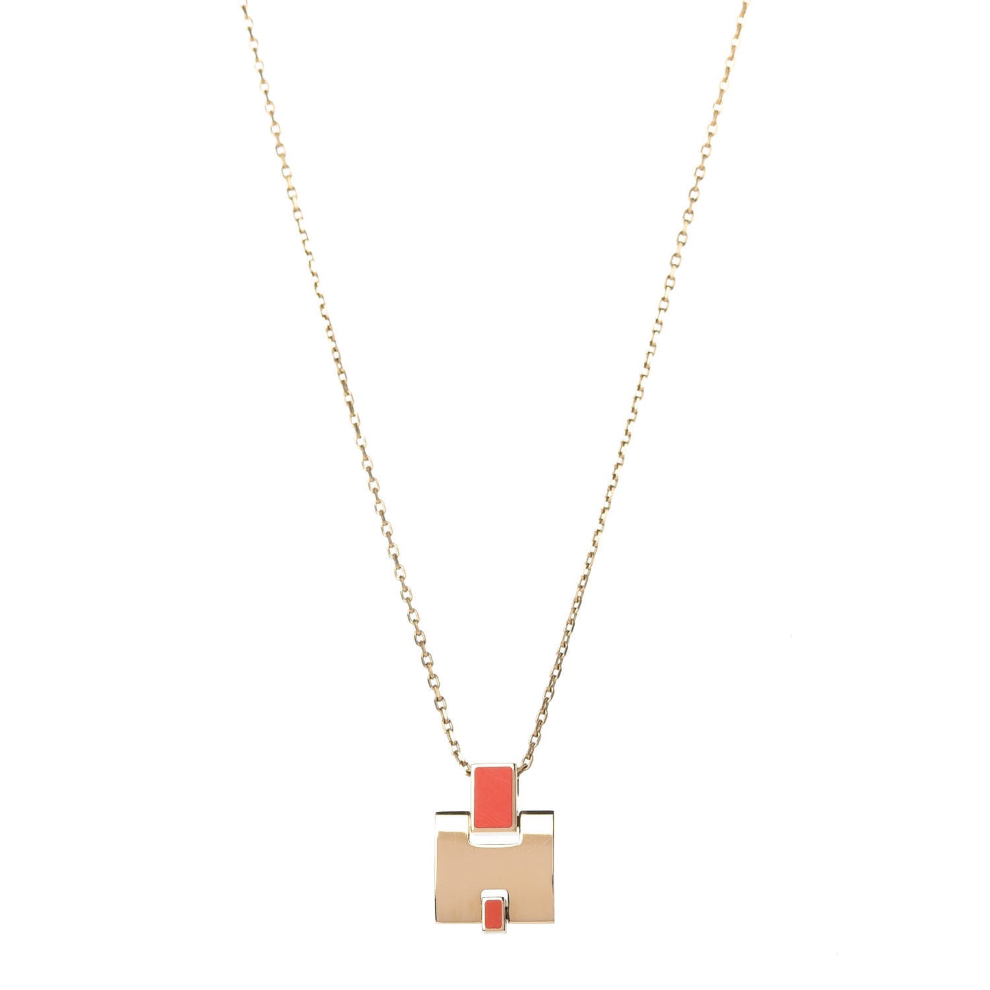 Gold Plated Lacquered Eileen Pendant Necklace Orange Fonce
