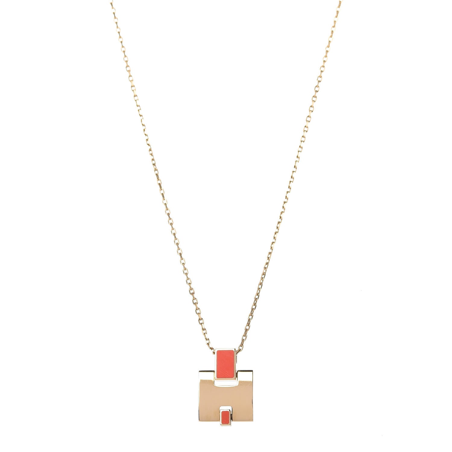 Hermes Gold Plated Lacquered Eileen Pendant Necklace Orange Fonce 1 of 5