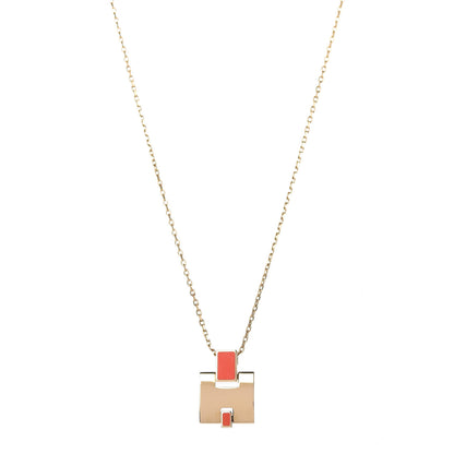 Hermes Gold Plated Lacquered Eileen Pendant Necklace Orange Fonce 1 of 5