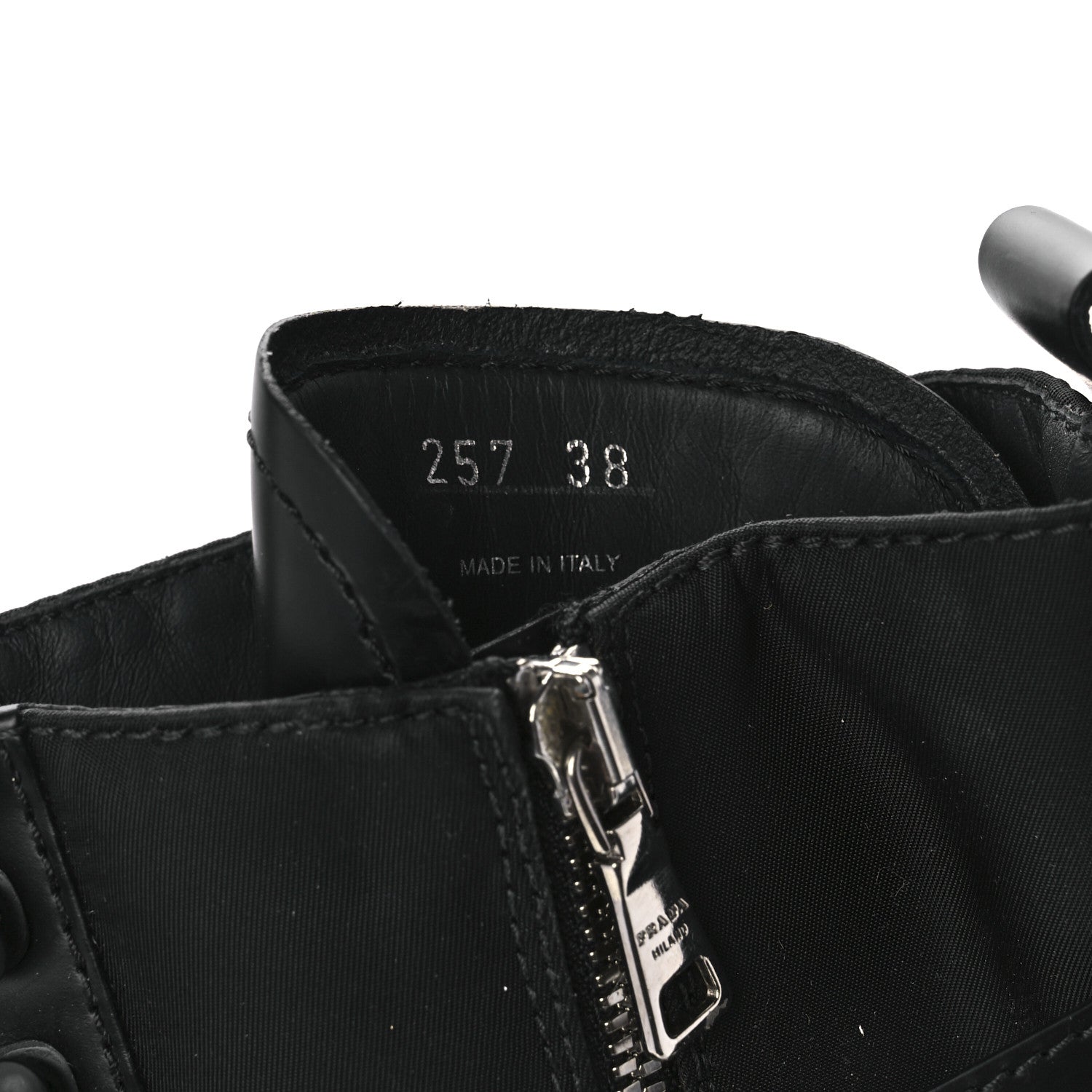 Prada Spazzolato Rois Re-Nylon Metal Triangle Logo Monolith Pouch Pocket 55mm Tall Combat Boots 38 Black 7 of 7