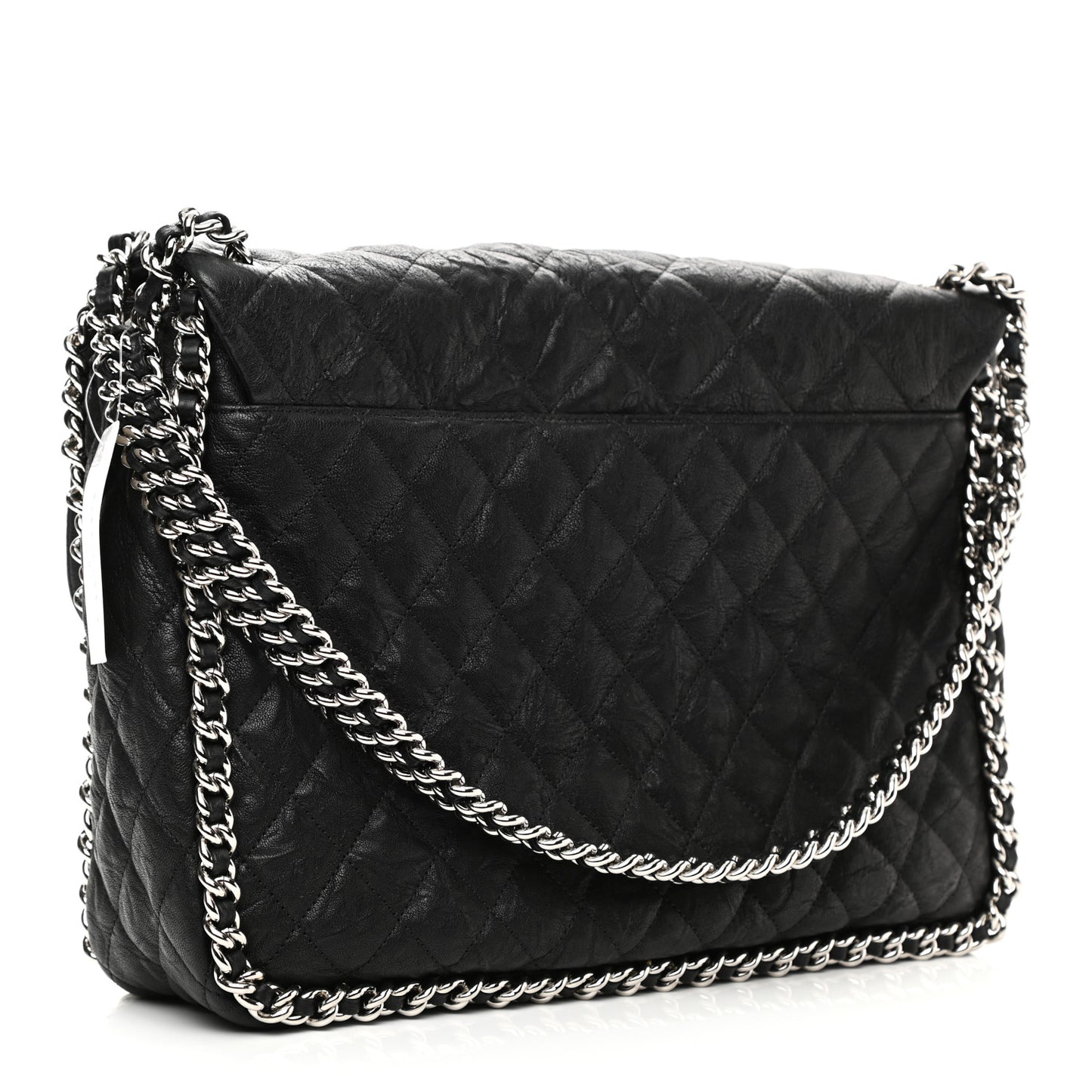 Washed Lambskin Quilted Maxi Chain Around Flap Black