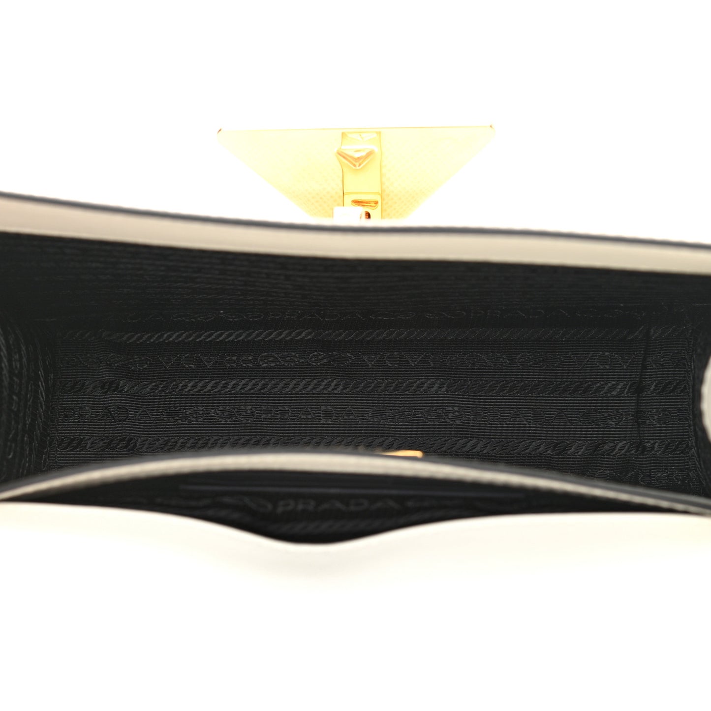 Saffiano Cuir Triangle Embleme Flap Shoulder Bag White