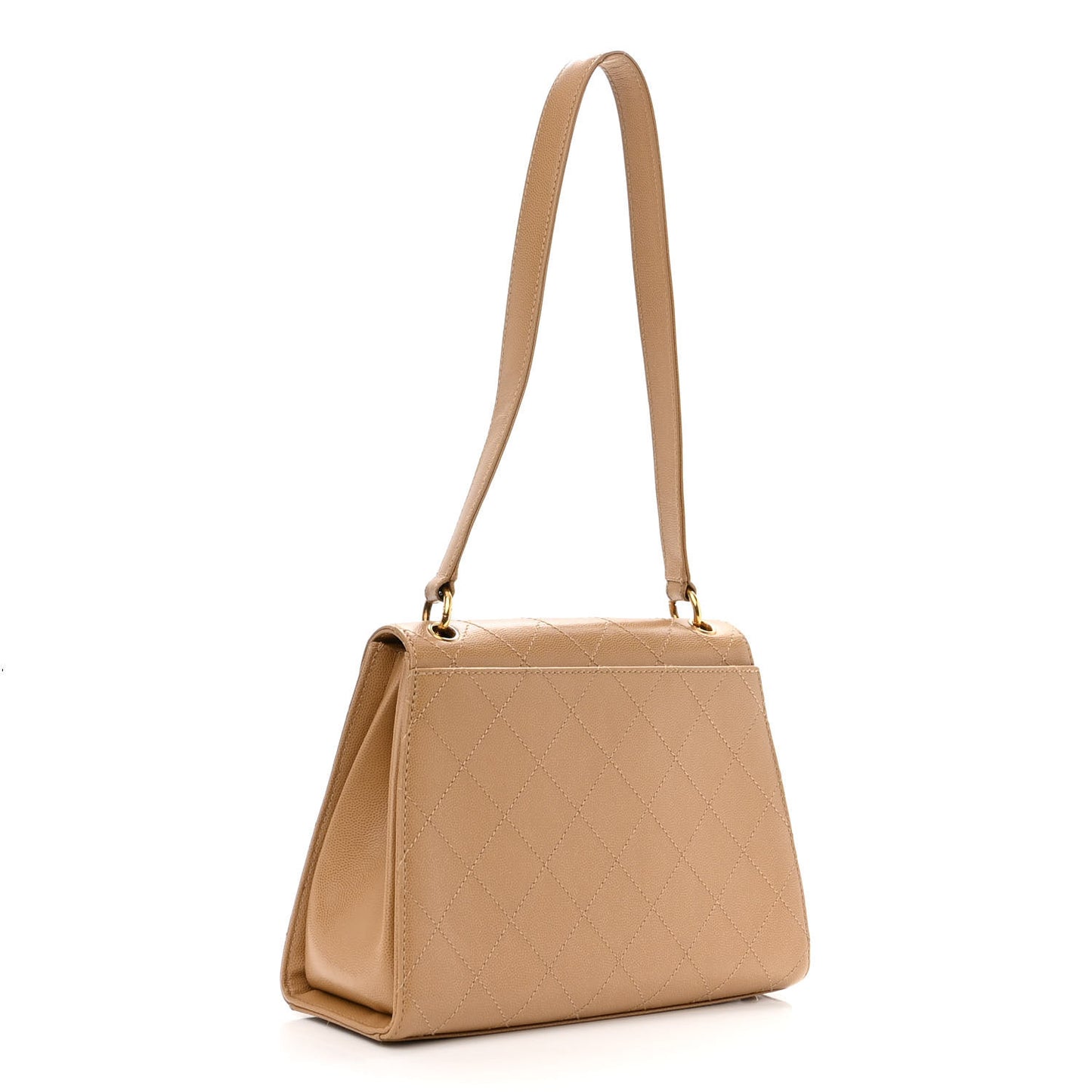 Caviar Stitched Shoulder Flap Bag Beige