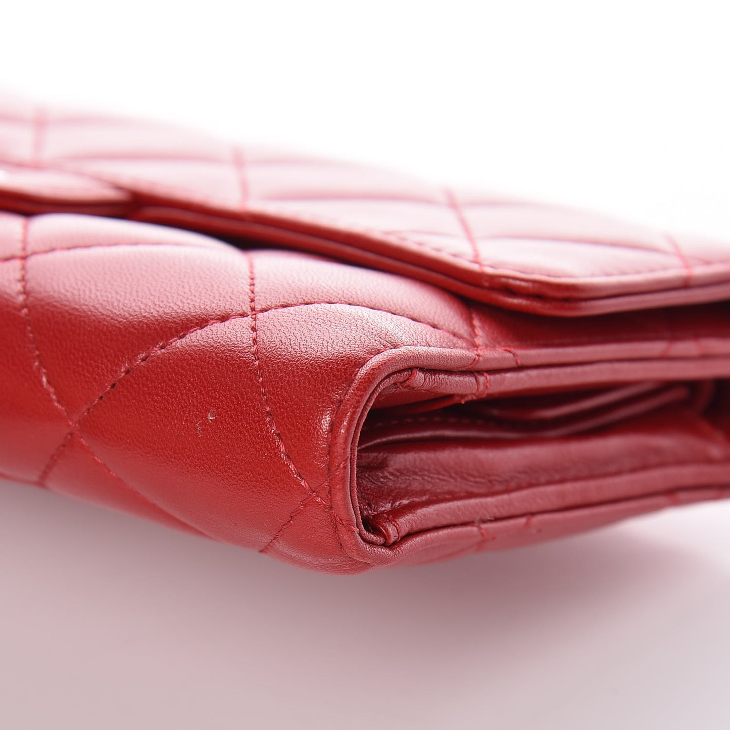 Lambskin Quilted Large Flap Wallet Red