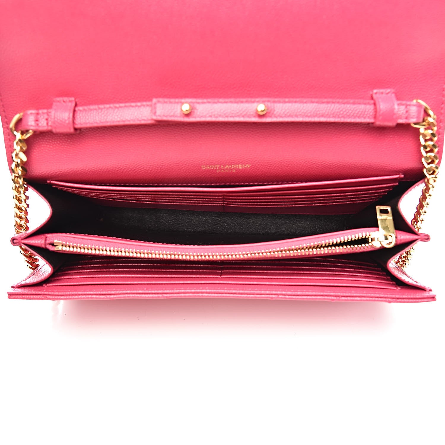 Saint Laurent Grain De Poudre Matelasse Chevron Monogram Chain Wallet Fresh Fuchsia 5 of 10