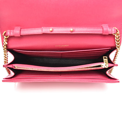Saint Laurent Grain De Poudre Matelasse Chevron Monogram Chain Wallet Fresh Fuchsia 5 of 10