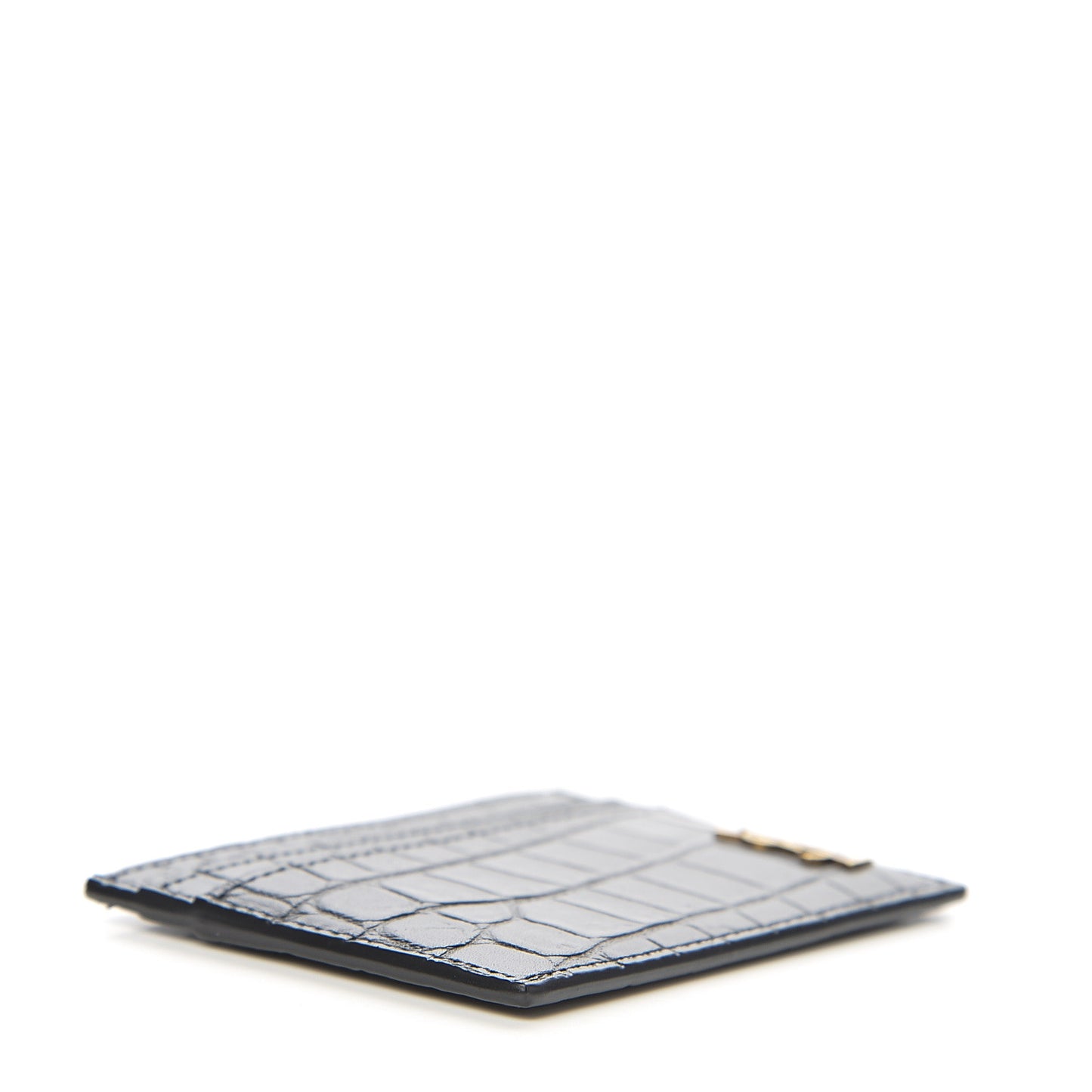 Calfskin Crocodile Embossed Monogram Tiny Cassandra Credit Card Case Black